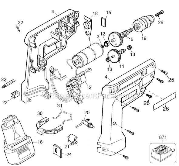 Page A Diagram and Parts List for 9052-04 Type 1 Black and Decker Cordless Drill